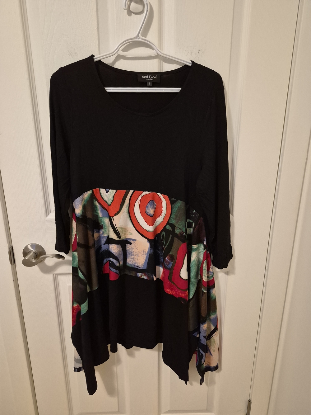 Black Multicolor Floral Panel Tunic Top